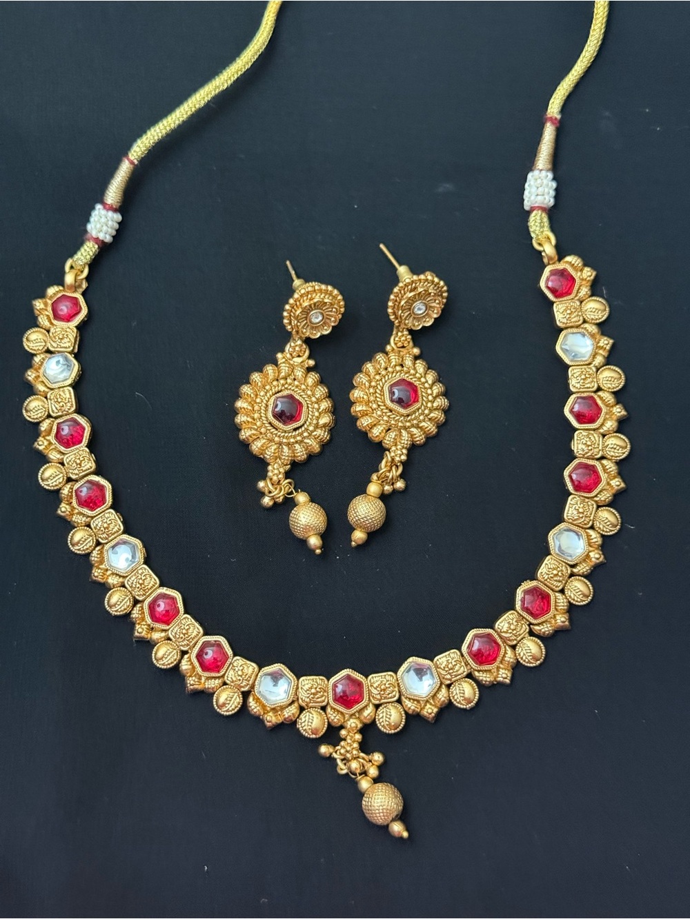 Indian Traditional Gold plated heritage necklace wait earrings